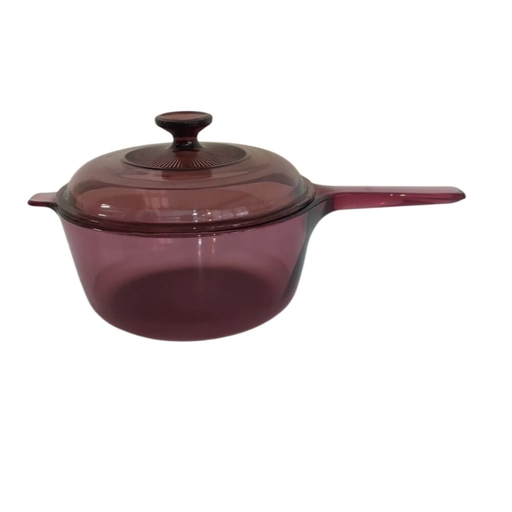 Vision Corning Ware Cranberry 2.5 L Sauce Pan w/ Pyrex Glass Cookware Lid